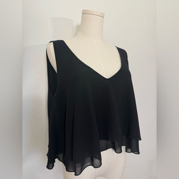 NWOT Signature8 Black Double Ruffle Hem V-Neck Tank Crop Top Women’s Size Large - Picture 6 of 13